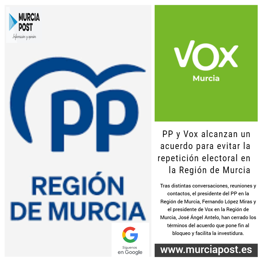 En este momento estás viendo PP y Vox Alcanzan un Acuerdo para Evitar la Repetición Electoral en la Región de Murcia