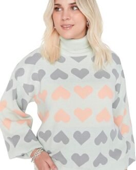 Suéter de Cuello Alto con Corazón Regular de Talla Grande Sudadera para Mujer