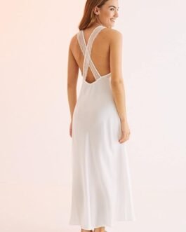 Women’secret Camisón Midi Satén Encaje Blanco Mujer