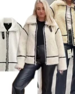 Chaqueta Sherpa Felpa con cuello de hebilla para mujer